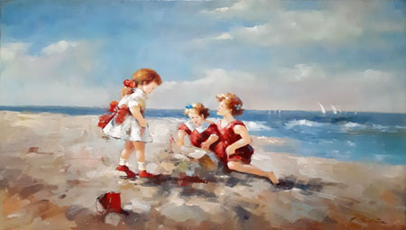 2253-T3 | 90cm x 60cm | enfant jouant à la plage 